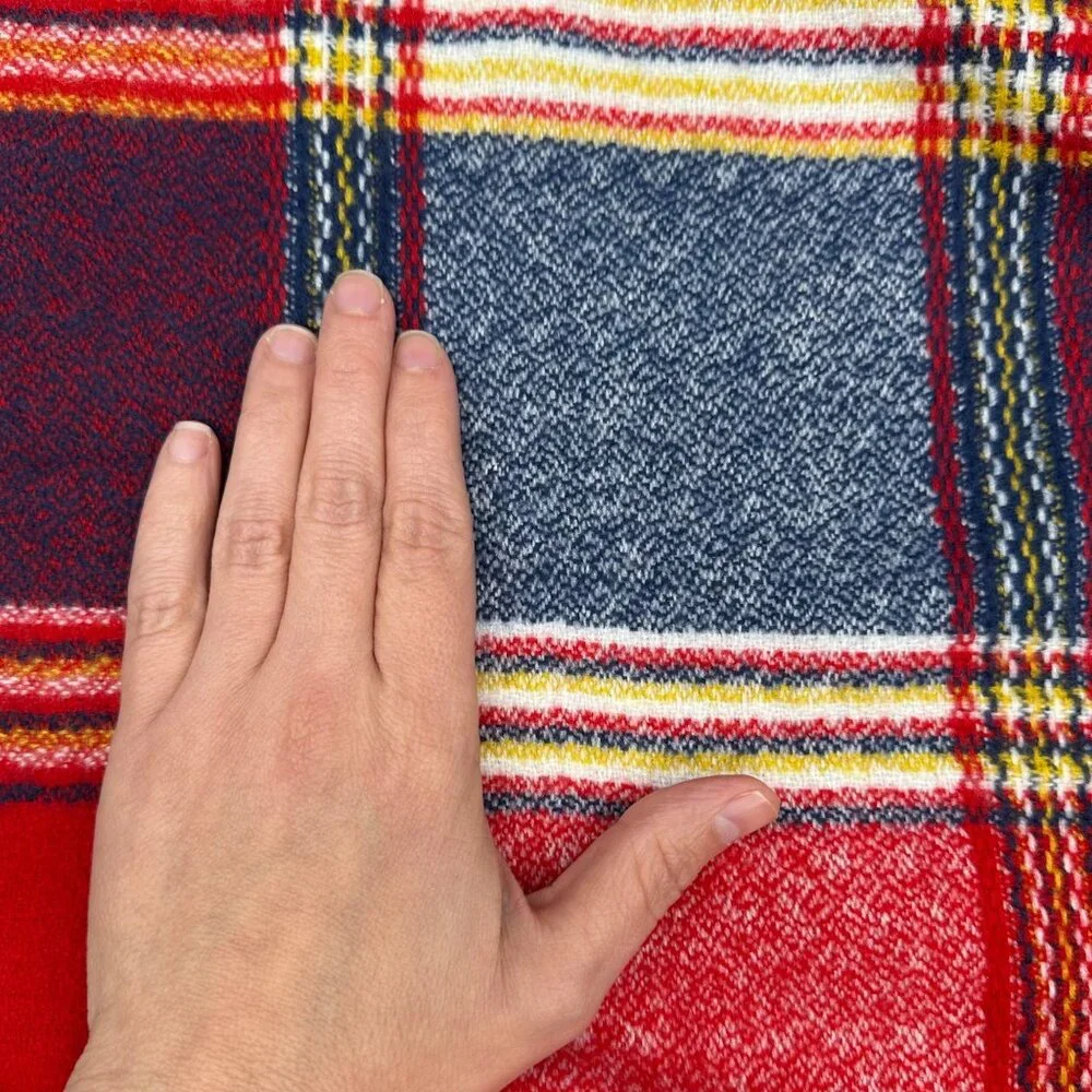 Plaid Cashmere Scarf Scotland Fringe Red Navy White Winter Fashion Accessory - Picture 3 of 5